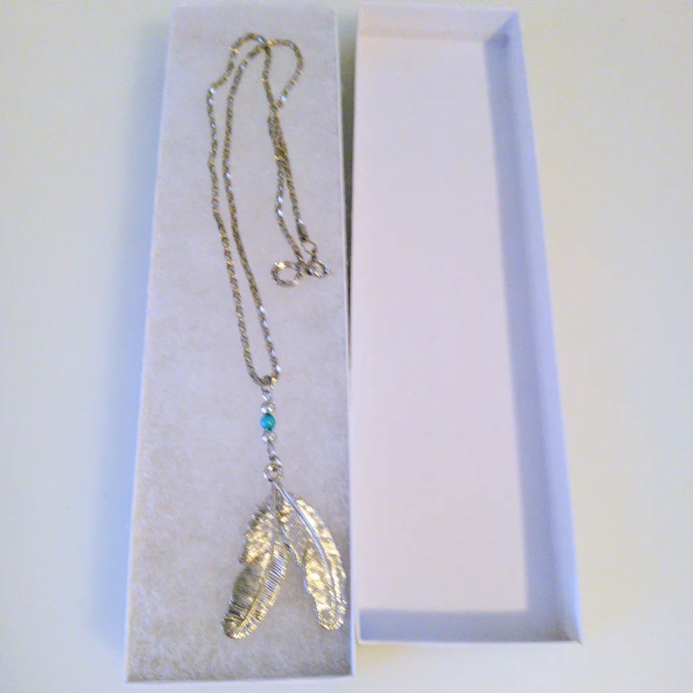 Blue and Silver Feather Pendant Necklace